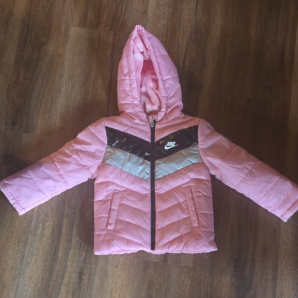 Nike Kids Pink and Black Hooded Jacket 2T Fleece Lined Full Zip